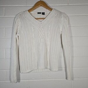 Vtg North Crest‎ Cable Knit Sweater Medium Cotton Ramie Pullover Soft Academia